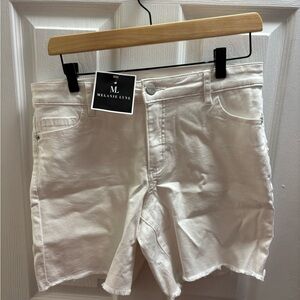 Melanie Lyne White Jean Shorts with Crystal Detail